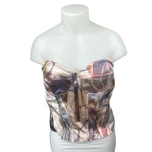 PrettyLittleThing Multicolor Satin Printed Sleeveless Bandeau Corset Crop Top 12